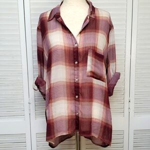 Band of Gypsies Plaid Button Down Shirt - Red and Cream